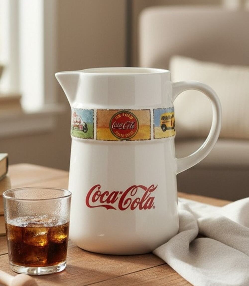 Gibson Retro Coca-Cola White Glass Pitcher 2 Quart Vintage Retro Coke